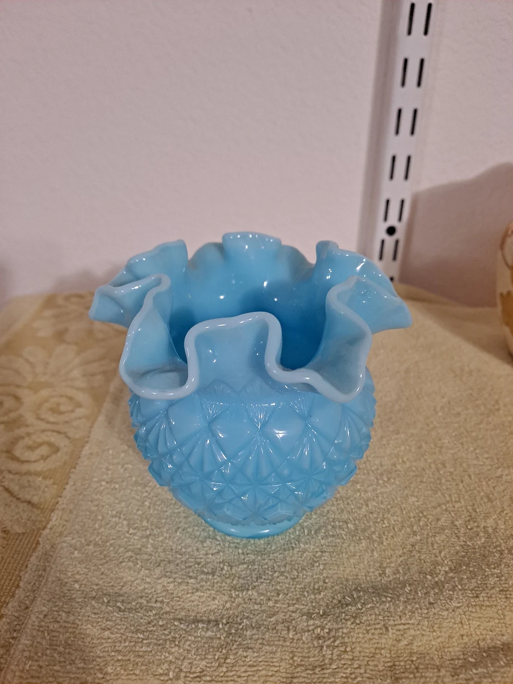 OVG Blue Ruffled Milk Glass Vase - Picture 2 of 3